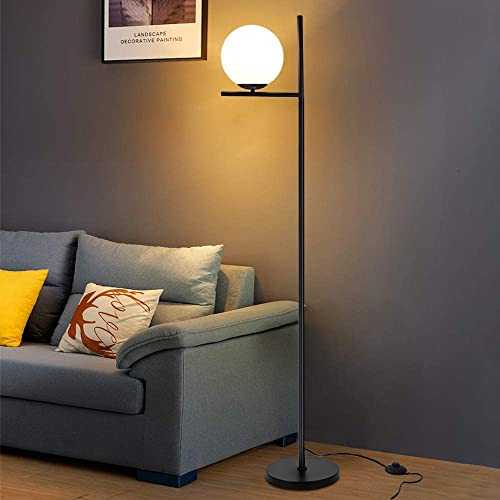 Depuley Black LED Floor Lamp with Matte Glass Globe, 3000K Warmwhite, Modern Tall Pole Light with E27 Holder, Reading Floor Light for Living Rooms Bedrooms Offices (Bulb Included)