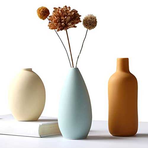 Abbittar Ceramic Vase Set of 3, Small Flower Vases for Rustic Home Decor, Modern Farmhouse Decor, Living Room Decor, Shelf Decor, Table, Bookshelf, Mantel and Entryway Decor-Multicolor