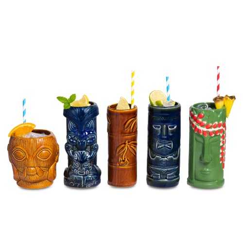 bar@drinkstuff Ceramic Tropical Tiki Party Pack - Set of 5 - Ceramic Cocktail Mugs