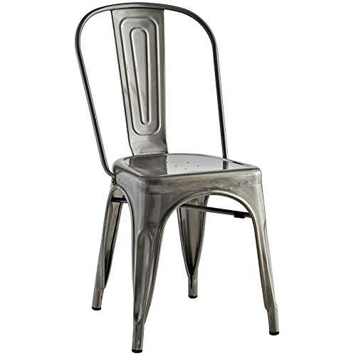 Modway Industrial Modern Steel Kitchen and Dining Room Chair in Gunmetal, Metal, One