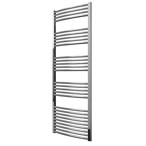 Greened House Chrome Curved Heated Towel Rails 600mm wide x 1600mm high Central Heating Towel Radiator