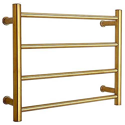 4-Bar Electric Heated Towel Rail Radiator 58W Electric Brushed Gold Heated Towel Rack for Bathroom, Wall Mounted 304 Stainless Steel Towel Warmer Drying Rack with On/Off Switch,Plug In (Plug in )