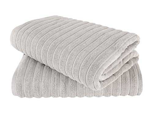 Classic Turkish Towels - Luxury Ribbed Bath Towels, 100% Turkish Cotton, Thick and Absorbent Extra Large Bathroom Towels, Brampton Collection, 2-Piece Set - 40 x 65 Inches (Platinum)