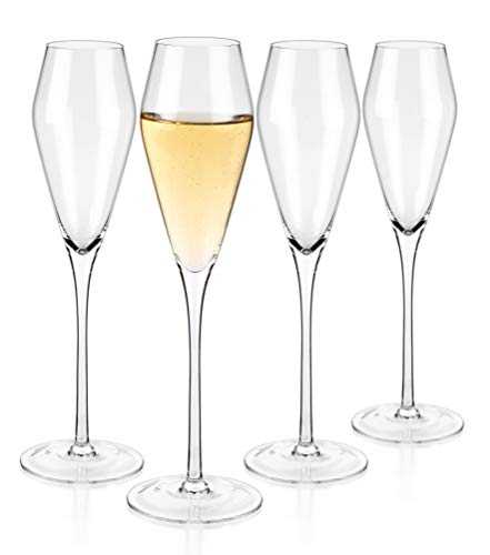 Luxbe - Champagne Crystal Glasses, Set of 4 - Tulip Shape Modern Elegant Sparking Wine Glasses, Hand Blown - Good for Wedding, Anniversary, Christmas - 8.5oz / 250ml