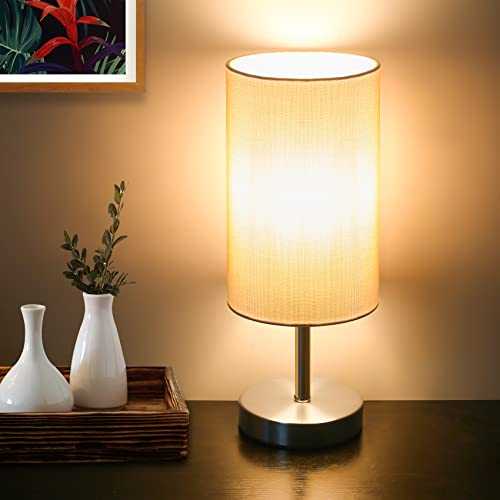 Touch Control Table Lamp,3-Way Dimmable Bedside Lamp Nightstand Lamps with White Fabric Shade for Bedroom Living Room,6W LED Bulbs Included