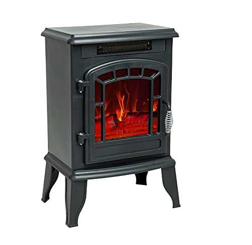 Helios&Hestia 58cm Tall Electric Wood Stove Fireplace with Flame Effect, Freestanding Portable Indoor Space Heater