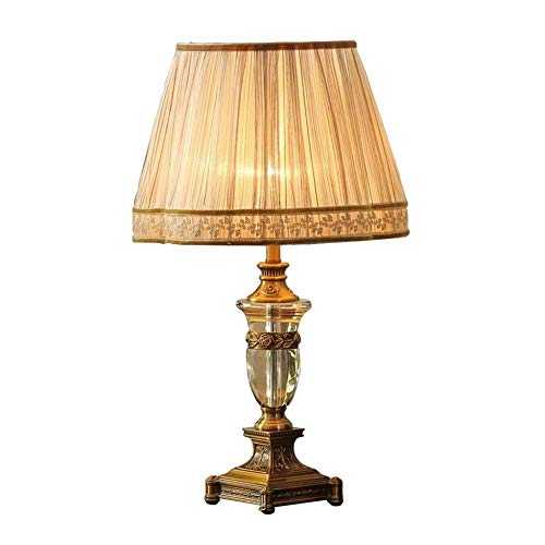 GUOJINE Desk Lamp Crystal Antique Brass Table Lamps Bedside Desk Lamp With Fabric Shade And Metal Base Very Convenient Nightstand Lamp To Your Bedroom Table Light,remote Control Switch