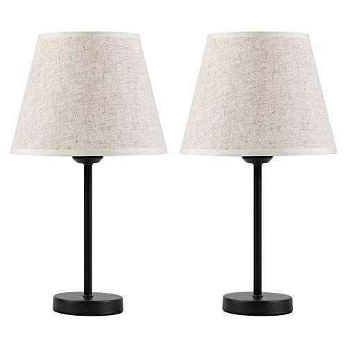 Bedside Table Lamps Set of 2 - Small Nightstand Lamps Set of 2 with White Fabric Shade, Elegant Nightstand Lamps Bedside Desk Lamp for Living Room, Office, Dorm, Kids Room, Girls Room