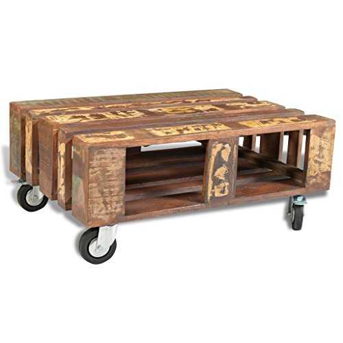 SENLUOWX Antique Style Recycled Wood Coffee Table with 4 Wheels