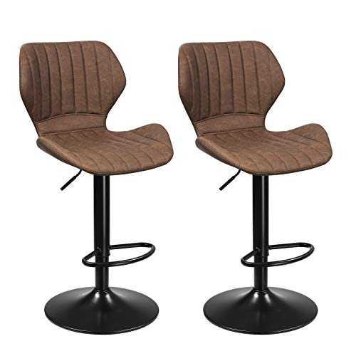 SONGMICS LJB070K01 Set of 2 Bar Stools Kitchen Chairs with Sturdy Metal Frame Faux Leather Cover Footrest Adjustable Seat Height Easy Assembly Vintage Dark Brown