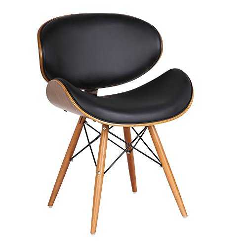 Armen Living LCCASIWABL Cassie Dining Chair in Black Faux Leather and Walnut Wood Finish