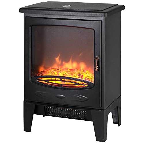 HOMCOM Tempered Glass Casing Electric Heater Freestanding Fireplace Artificial Flame Effect w/Safety Thermostat 950w/1850W
