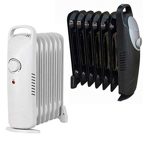 Mini 700W Oil Filled Radiator Portable Electric Thermostat 6 FIN Heater Compact (White)