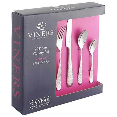 Viners Glamour Cutlery Elegant Mirror Polished Flatware Gift Box with 25 Year Guarantee | 18/0 Stainless Steel, 24 Piece Set, 24pce