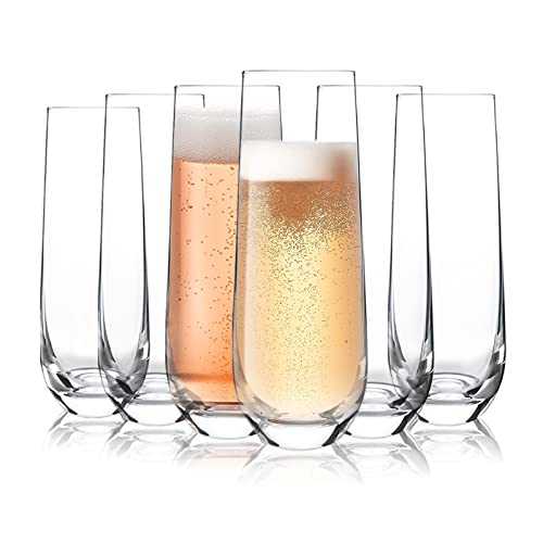 [6-Pack, 280ml/9.5oz]DESIGN•MASTER-Stemless Champagne Flute Glasses, Lead-Free Drinking Glasses, All-Purpose Wine Drinking Glassware.