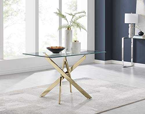 Furniturebox UK Leonardo 4 Gold Dining Table and 4 Pesaro Gold Leg Chairs (Table Only)
