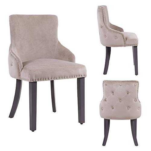 PS Global Set of 2 Luxurious Grace Dining Chairs, Easy Assembly Chrome Studding, Tufted Back Deep Button Back Plush Velvet (Mink)