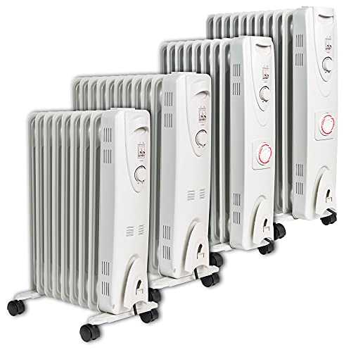 MYLEK Oil Filled Radiator All Sizes with Adjustable Thermostat and Timer - 3 Heat Settings - Electric Portable Heater - Energy Efficient - Safety Tip Over Protection & Safety Cut Off (2500W, 2KW)