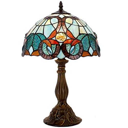 Tiffany Table Lamp Stained Glass Green Blue Floral Table Lamps Wide 12 Height 18 Inch For Living Room Antique Desk Beside Bedroom With Antique Style Zinc Base Sets S802