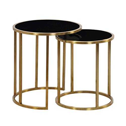 WSHFHDLC coffee table End Tables Contemporary Side Tables for The Living Room Round Coffee Tables for Small Spaces Metal Basket Frame and Tempered Glass Plate small coffee tables