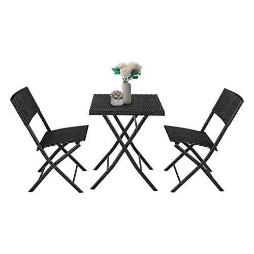 bigzzia Rattan Garden Furniture Set, 3PCS Folding Chair Table
