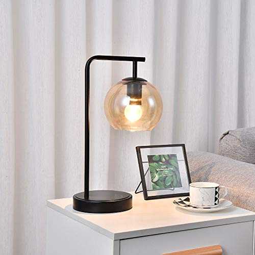 SEVETILKA Vintage Bedside Table Luminaire Lamp Unique Smoky-Gray Glass Lampshade Designs Nightstand Desk Lamp for Bedroom,Living Room Office with White,E27 Bulb Holder Fitting (On-Off Button)