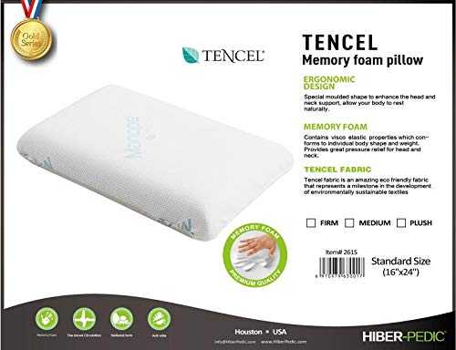 HIBER-PEDIC Tencel Memory Foam Pillow, Ergonomic Design for Sleeping