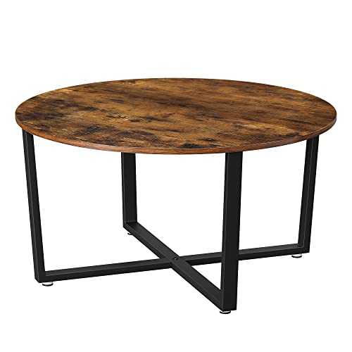 VASAGLE Round Coffee Table, Industrial Style Cocktail Table, Durable Metal Frame, Easy To Assemble, for Living Room, Bedroom, Rustic Brown and Black LCT88X