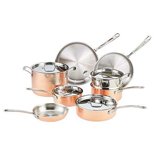 Amazon Commercial Induction Pots & Pans Set, 12 Piece Hammered Copper Cookware Set