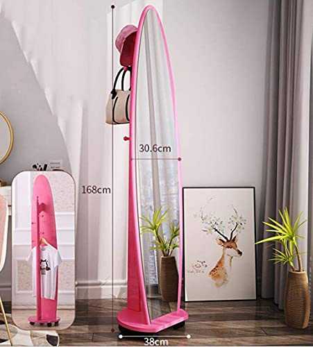 Solid Wood Floor Mirror Simple Mobile Home Mirror 360 Degrees Freely Moveable Hangers Can Be Rotated Bedroom Living Room Full Length Dressing Mirror White (Color : Pink, Size : B)