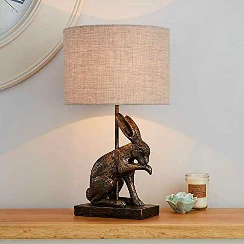 EEMKAY® Gorgeous and Stunning Hare Rabbit Licking Paw Antique Brass Design Table Lamp Home Decor M-21
