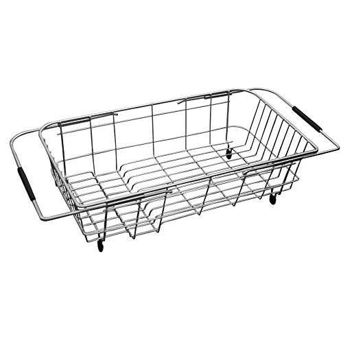 Keewah Expandable Dish Drainer Drying Rack Over The Kitchen Sink - 16.1” x 9” - Stainless Steel