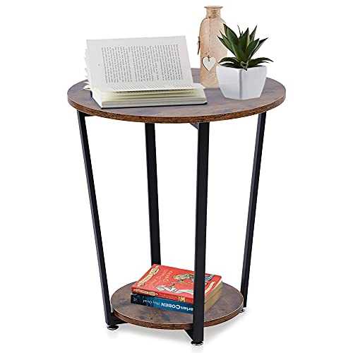 Greensen Side Table Industial End Table Round Sofa Table Beside Table Sturdy Metal Frame Nightstand with Storage Rack for Living Room Bedroom for Living Room Bedroom