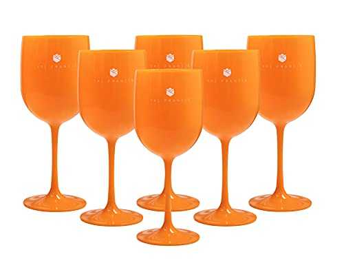 Val Francis Premium Orange Plastic Wine, Gin or Cocktail Glasses - Set of 6 - Reusable, Unbreakable, Dishwasher Safe