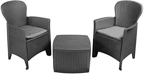 IPAE Rattan Garden Table and Chairs Set Set Of 2 Garden Chairs With Cushions & Table Patio Set