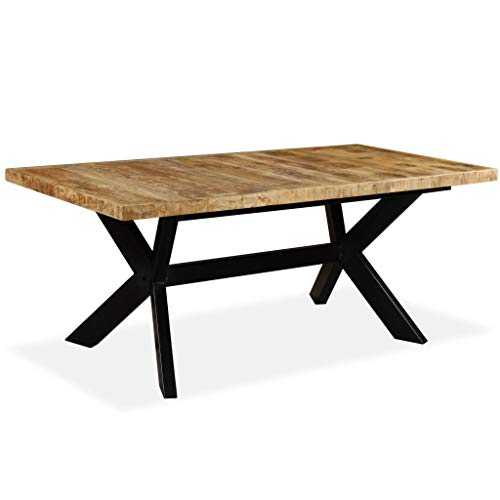 vidaXL Solid Mango Wood Dining Table Steel Cross 180cm Home Kitchen Furniture