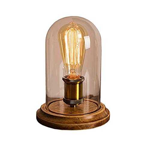 Retro Simple Table lamp Glass lampshade Table lamp Bedroom Bedside Cafe bar Solid Wood Glass Table lamp [Energy Class A +++]