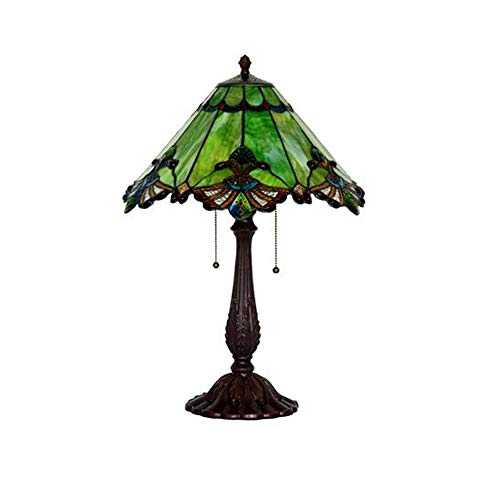 Tiffany Style Stained Glass Desk Lamp, Simple Pattern Table Lamp with 17.3 -Inches Wide Lampshade Decoration for Reading Working, 25.9 Inches Tall E26/E27,Green