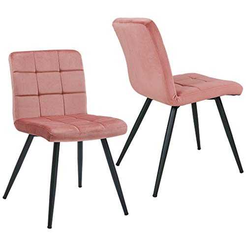 HNNHOME Set of 2 x Cubana Velvet Upholstered Kitchen Dining Chair with Strong Black Metal Legs Living Room Bedroom Chair (Pink, Velvet)