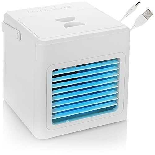 com-four® Mini Air Cooler - Mobile Air Conditioner with USB Connection - Small Evaporative Cooler with LED - Cooling Fan with Water Cooling for Home and Office (white - 1 piece)