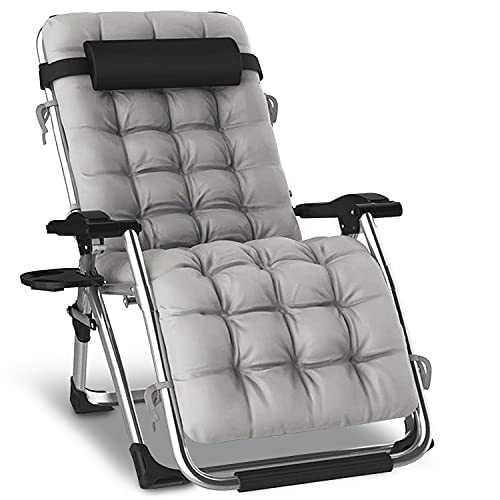 KEPLIN Heavy Duty Textoline Zero Gravity Chairs with Cushion Cover | Garden Outdoor Patio Sun Loungers | Folding Reclining Chairs (Grey)