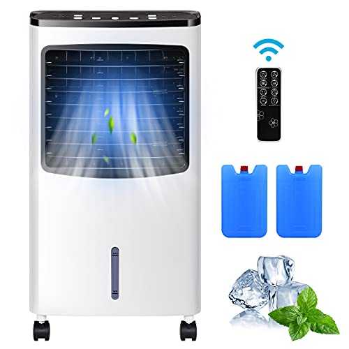 GYMAX 4-in-1 Evaporative Air Cooler, 3 Modes Cooling Fan Humidifier with 8L Water Tank, Remote Control, 2 Ice Packs and Timer Function, 3 Speeds Mobile Air Purifier Conditioners for Home Office