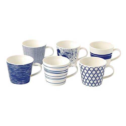 Royal Doulton Pacific 40009466, Large Mug 400ml, Mixed Set of 6, Blue, Porcelain, 0.45ltr