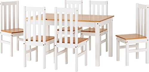 Seconique Ludlow Dining Set with 6 Dining Chairs in White/Oak Effect