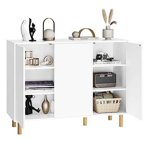 FirFurd Sideboard for Living Room Freestanding Cupboard Storage Cabinet with 3 Doors Wooden Cabinet Bedroom 107x40x80cm White