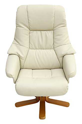More4Homes SORENTO BONDED LEATHER SWIVEL RECLINER ARMCHAIR CHAIR with FOOT STOOL (Cream)