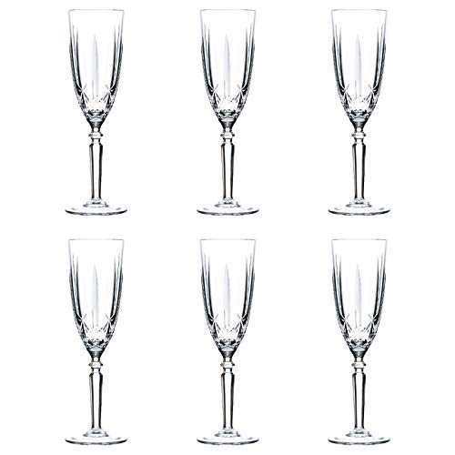 RCR Crystal Orchestra Cut Glass Champagne Flutes Glasses Set - 200ml - Pack of 6