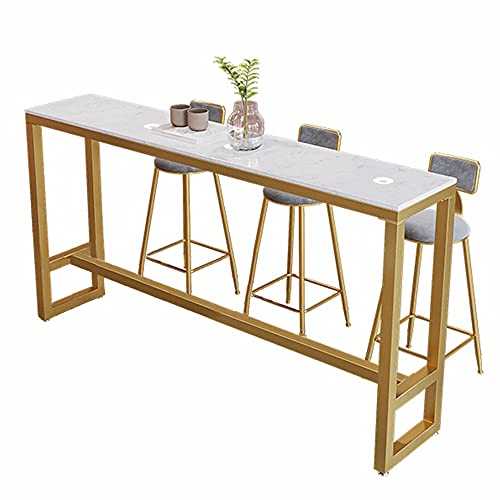 KFL Kitchen Bar Table Counter Breakfast Dining Table, Coffee Table with 100cm Marble Top & Metal Legs, High Rectangle Table with Foorest, RestaurantCafeDessert Shop(only 1 table)