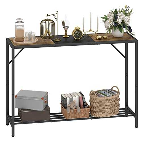 Console Table, 41.7" Industrial Entryway Table with Storage Shelf, Narrow Sofa Table for Hallway, Entrance Hall, Corridor, Foyer, Living Room - Wood Look Metal Frame - Rustic Brown and Black