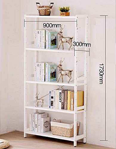 Free Standing Shelf Unit - Multilayer Wooden Shelves, Storage Rack Microwave, Spacer Pitch fan be Adjusted, for Bedroom Living Kitchen, 90 cm Long (Color : White, Size : 5 floors)